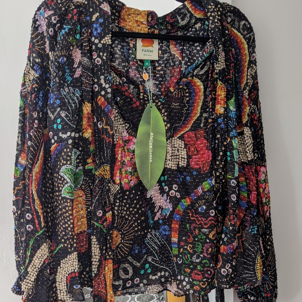 NWT Farm Rio black borogodo blouse